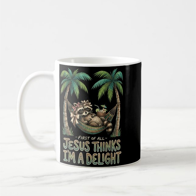 Mug Premier Jésus pense qu'un design de raton laveur e (Gauche)