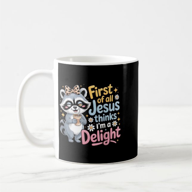 Mug Premier Jésus pense qu'un design de raton laveur e (Gauche)