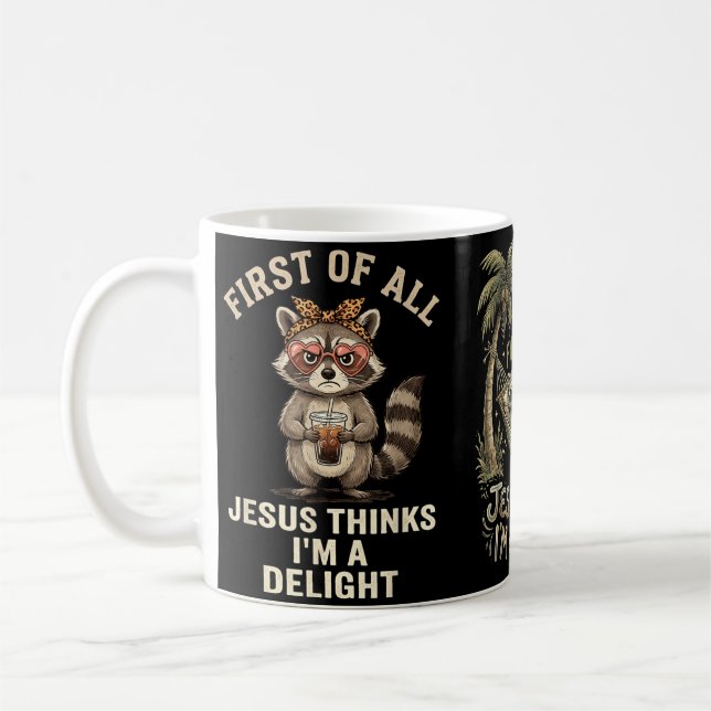 Mug Premier Jésus pense une conception de raton laveur (Gauche)