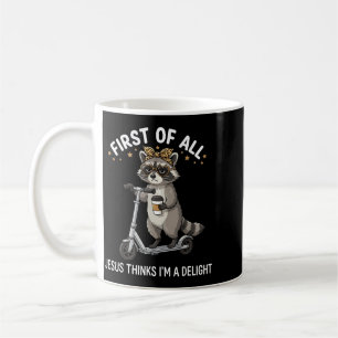 Mug Premier Jésus pense une conception de raton laveur