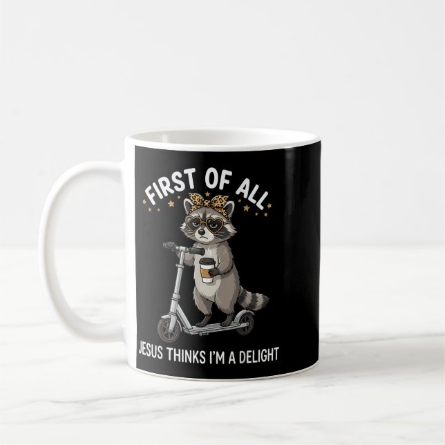 Mug Premier Jésus pense une conception de raton laveur (Gauche)