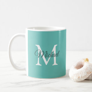 Mug Premier Monogramme Modèle Turquoise Blanc tendance