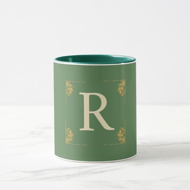 Mug Premier monogramme vert or personnalisé (Créateur téléchargé)