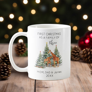 Mug Premier Noël en famille de trois Giraffe d'amour