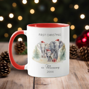 Mug Premier Noël en maman aquarelle bébé éléphant