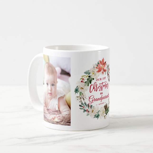 Mug Premier Noël Grand-parents Floral Wreath Photo (Devant gauche)
