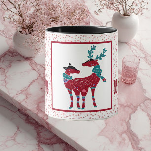 Mug Premier Noël Nordic Snowflakes Reindeer Couple