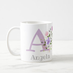 Mug Premier nom initial plus Angela avec fleurs