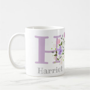 Mug Premier nom initial Plus Harriet avec fleurs