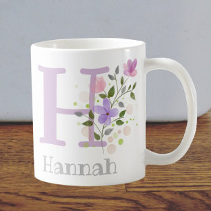Mug Premier nom initial plus nom Hannah avec fleurs