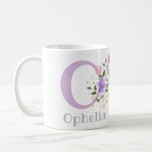 Mug Premier prénom Initial Plus avec Fleurs (Gauche)