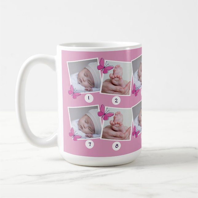 Mug Première année de bébé photo Collage de papillons  (Gauche)