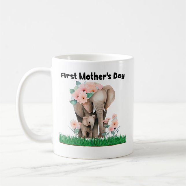 Mug Première fête des mères éléphant mignon (Gauche)