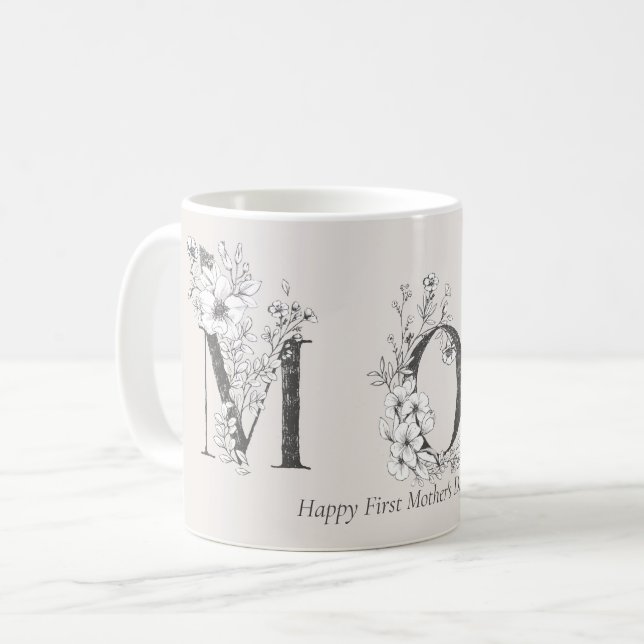 Mug Première Fête des mères Lettres botaniques rose pâ (Devant gauche)