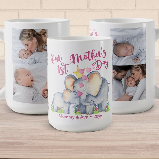 Mug Première Fête des mères maman et bébé éléphant 4 P (Créateur téléchargé)