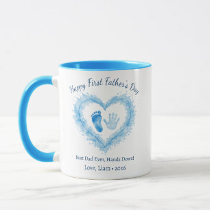 Mug Première fête des pères bleu aquarelle empreinte d