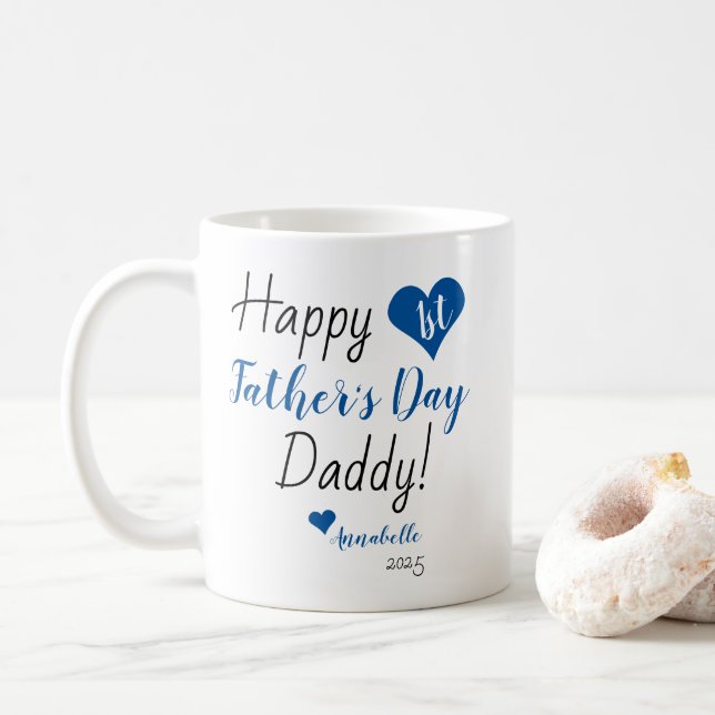 Mug Première Fête des pères Bleu Coeur Bébé Garçon Fil (Avec donut)
