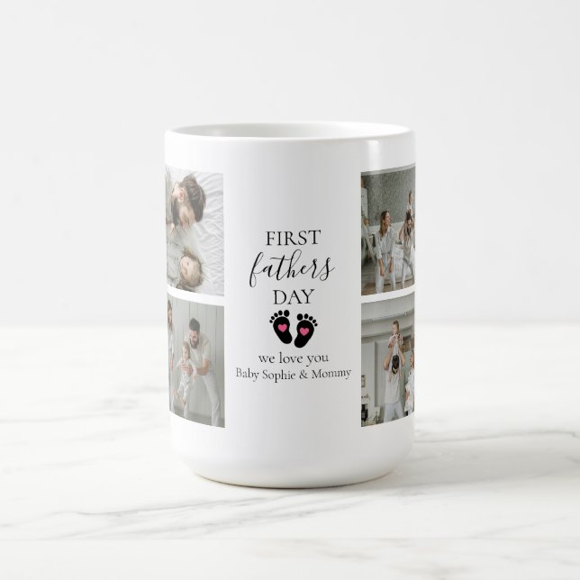 Mug Première Fête des pères - Empreintes bébé et Coeur (Centre)