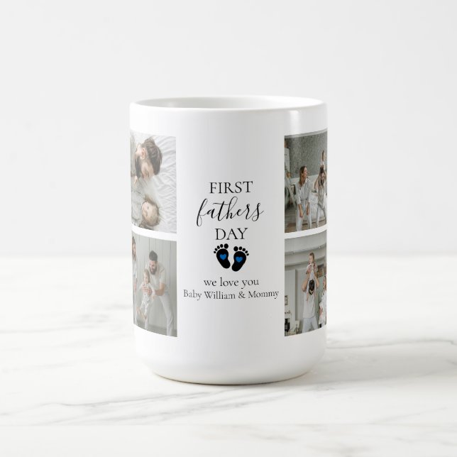 Mug Première Fête des pères - Empreintes bébé et Coeur (Centre)