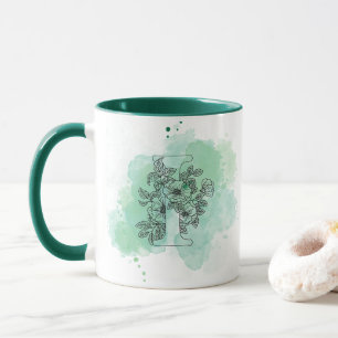 Mug Première I aquarelle Monogramme vert Botanique