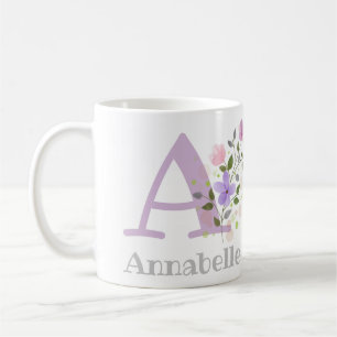 Mug Première initiale plus le nom Annabelle avec des f