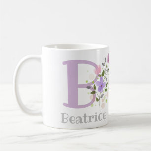 Mug Première initiale plus le nom Béatrice avec des fl