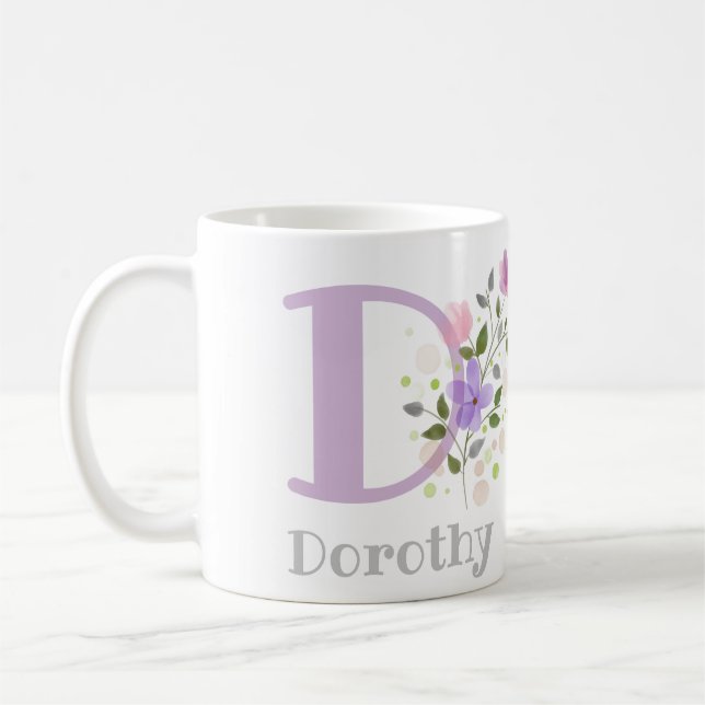 Mug Première initiale plus le nom Dorothy avec des fle (Gauche)