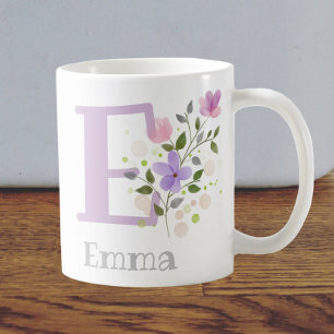 Mug Première initiale plus le nom Emma avec des fleurs