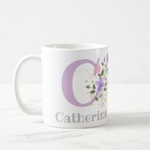 Mug Première initiale Plus Nom Catherine avec Fleurs