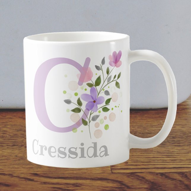 Mug Première initiale plus nom Cressida avec des fleur (Créateur téléchargé)