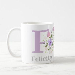 Mug Première initiale plus nom Felicity avec des fleur