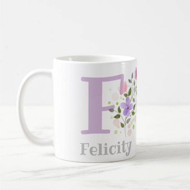 Mug Première initiale plus nom Felicity avec des fleur (Gauche)