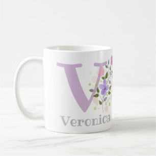 Mug Première initiale plus prénom avec des fleurs