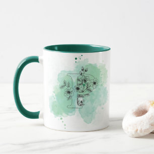 Mug Première P Aquarelle Monogramme Vert Botanique