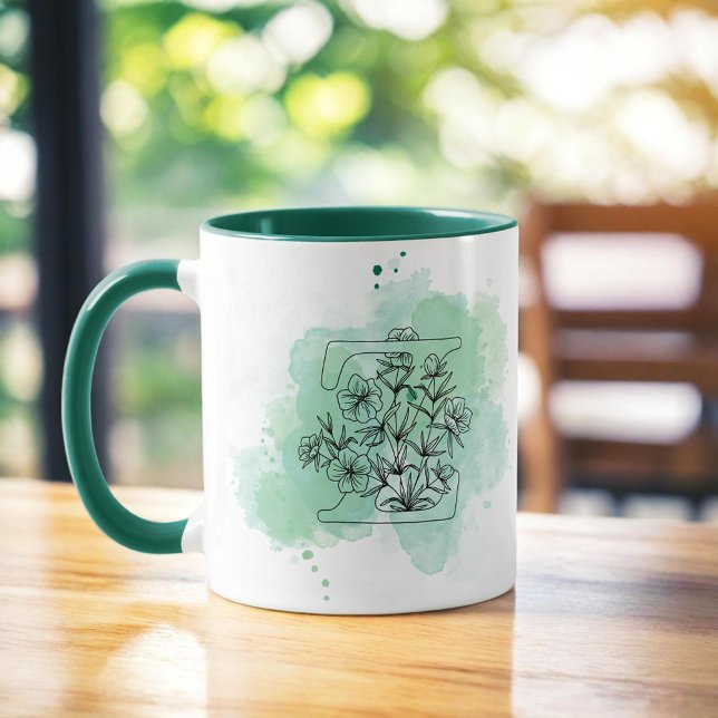 Mug Première Z Aquarelle Monogramme Vert Botanique (Créateur téléchargé)