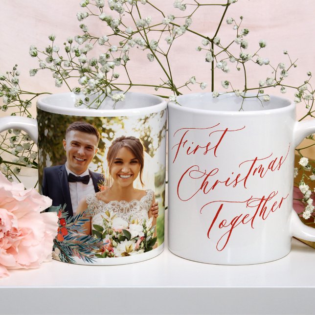 Mug Premiers noël jeunes mariés noms de photo mariages (Créateur téléchargé)