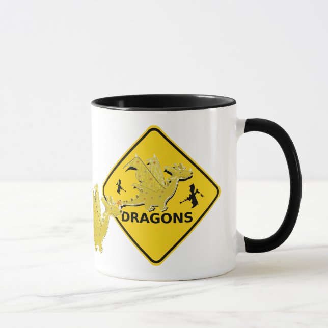 Mug Prenez garde du signe de dragons de bande dessinée (Droite)