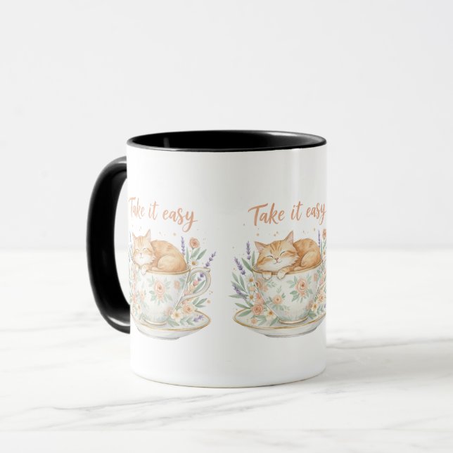 Mug Prenez les choses calmement, joli chat dans un thé (Devant gauche)