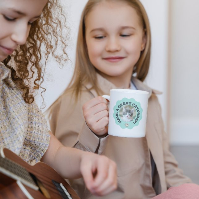 Mug Prenez un grand caturjour ! Photo de chat Turquois (Créateur téléchargé)