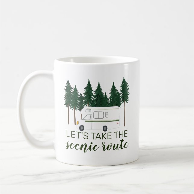 Mug Prenons la route Pittoresque Van Camper RV Trees (Gauche)