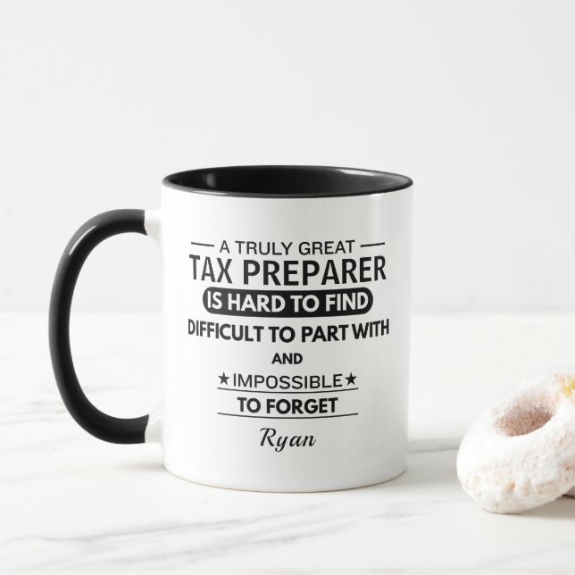 Mug Préparateur de déclarations d'impôt personnalisé (Avec donut)