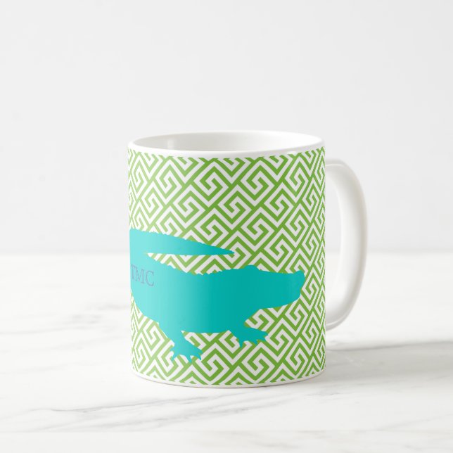 Mug Preppy Alligator Grecque clé collégiale INITIALES (Devant droit)