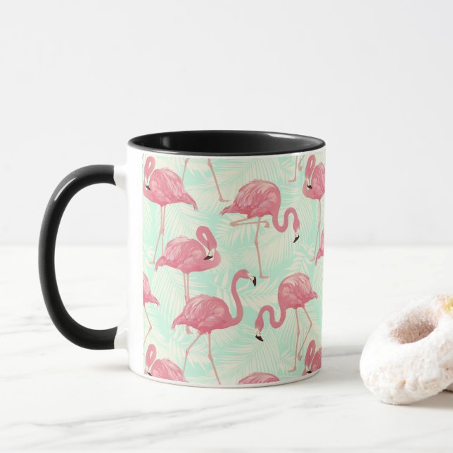 Mug Preppy Chic Elegant Pink Flamingo Motif (Avec donut)