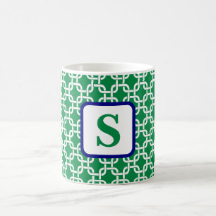 Mug Preppy Green White Lien Motif Marine Monogramme