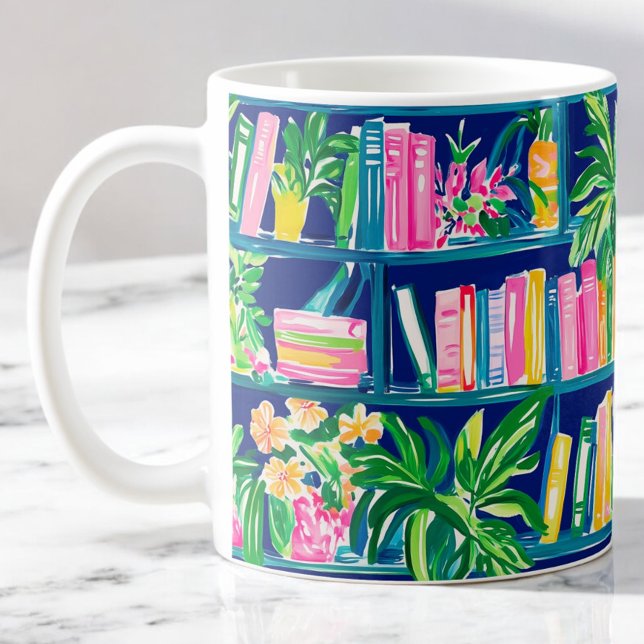Mug Préppy Navy Bookcase Tropical (Créateur téléchargé)