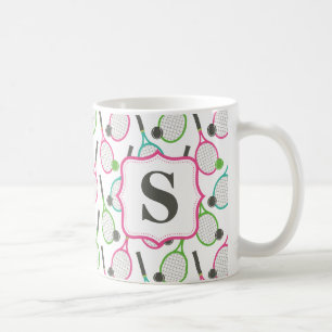 Mug Preppy Pink Green Turquoise Tennis Motif Personnal