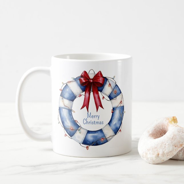 Mug Préservateur Nautique De Vie De Noël Avec Bow (Avec donut)