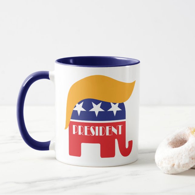 Mug Président Donald Trump GOP Elephant Hair (Avec donut)