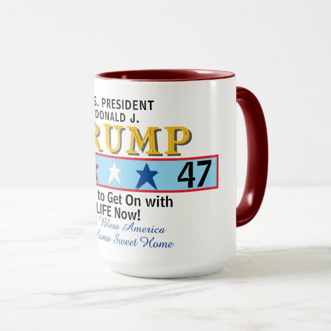 Mug Président Trump 45 47 Géométrique Rouge Blanc Bleu (Devant droit)