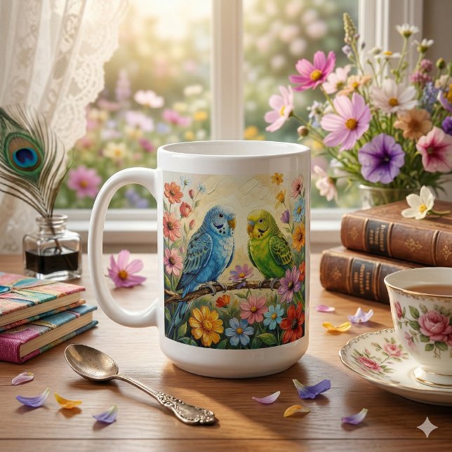 Mug Pretty  Blue and Green Parakeets Personalized (Créateur téléchargé)